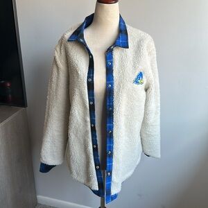Blue and Black Plaid Button-Up Reversible University of Delaware Sherpa Shirt